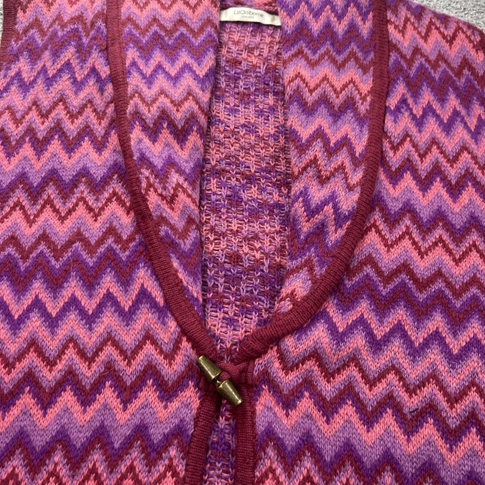 Liz Claiborne Vest Chevron Knit Toggle Pink Purple One Size Boho Retro Preppy
